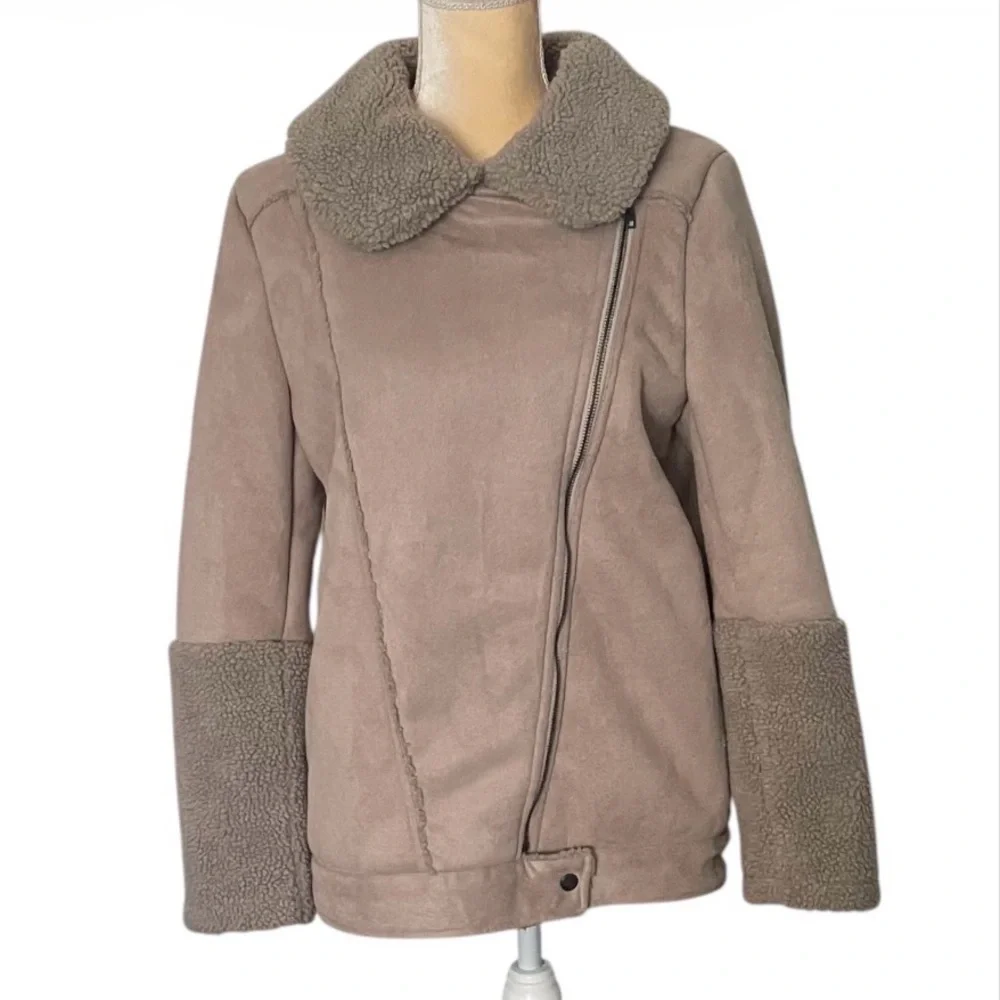 The Fifth Label Moto-Style Faux Suede Sherpa Jacket XS | Australian Brand